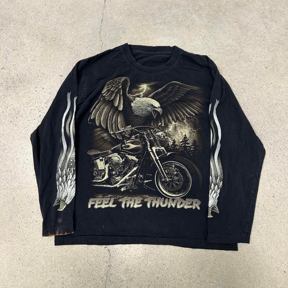 Vintage Single Stitch Choppers Motorcycle Flame Eagle AOP Long Sleeve (Size M)